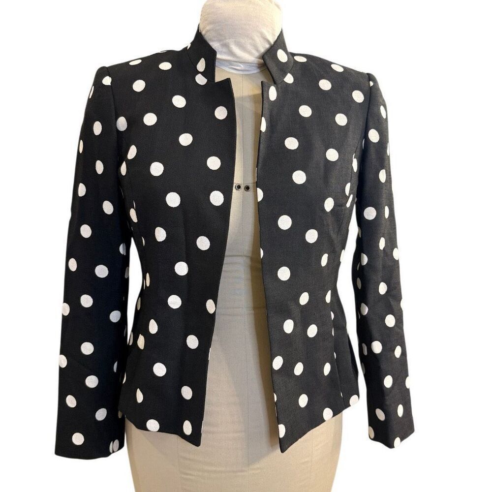 Kasper Open Front Polka Dot Blazer Stand Up Collar Sz. 4P Career
